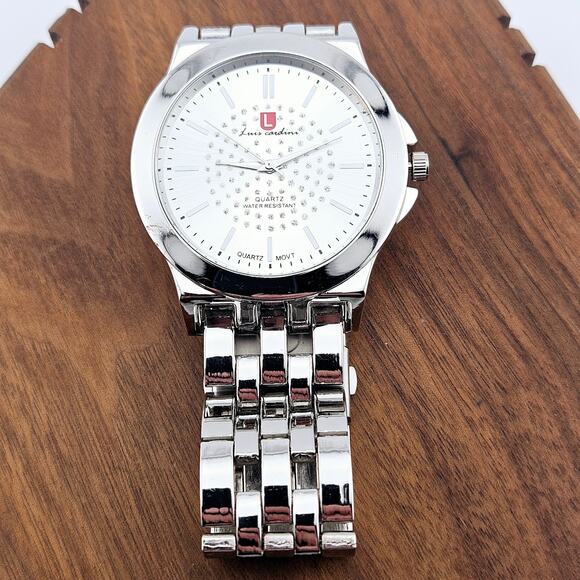 Luis Cardini Men's Silver Tone Watch Classic Minimalist Professional Link Band - Picture 4 of 7